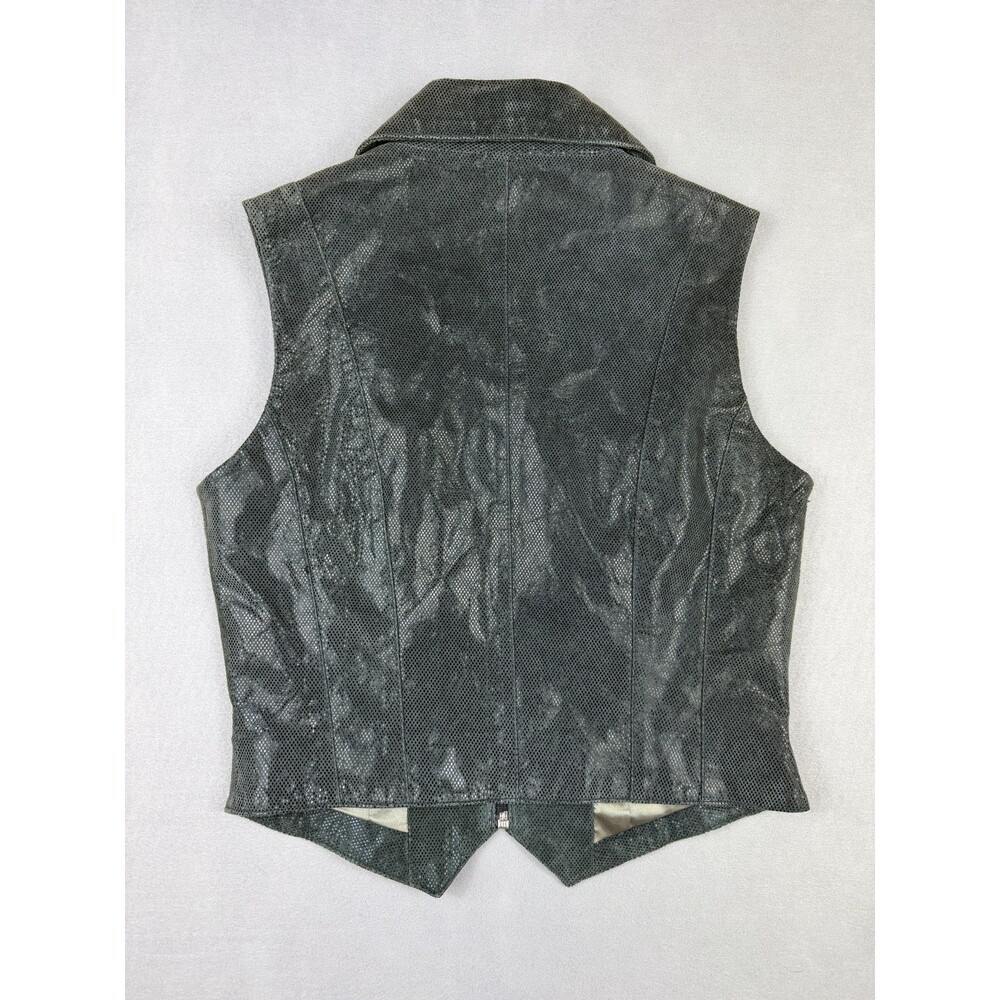 Vintage Paolo Santini Women's 6 Genuine Leather Moto Vest Green Gray Zip Y2K - Picture 9 of 11